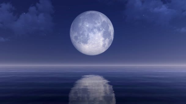 Lua Cheia Fantástica Incomum Céu Estrelado Azul Escuro Com Nuvens — Vídeo de Stock