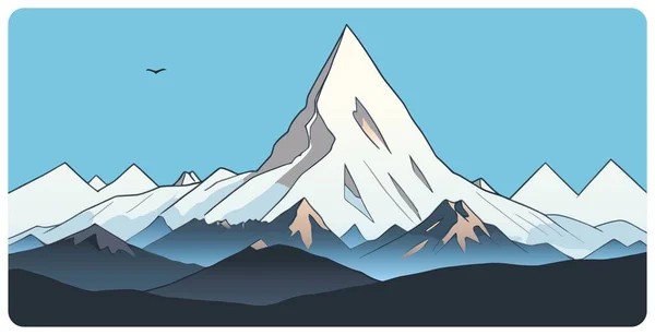 抽象的な雪の山の風景高雪のキャップのピークと鋭いマウント範囲のフラットグラフィックベクトルイラスト 登山やハイキング観光のためのシンプルな装飾漫画のコンセプト — ストックベクタ