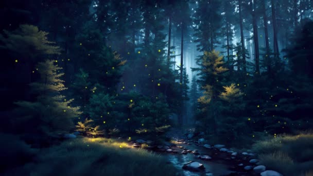 Μυστηριώδες Τρομακτικό Πυκνό Δάσος Μαγικά Υπερφυσικά Φώτα Πυγολαμπίδας Που Υψώνονται — Αρχείο Βίντεο