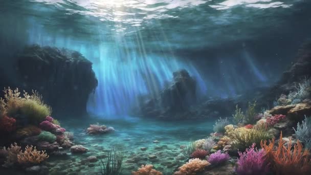 Tranquil Underwater Scene Colorful Marine Plants Coral Reef Clean Water — Stock Video
