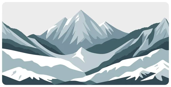 Platte Grafische Vector Illustratie Van Abstracte Besneeuwde Berglandschap Met Besneeuwde — Stockvector
