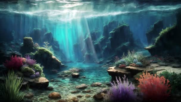 Serene Underwater Scene Colorful Marine Plants Coral Reef Clean Azure — Stock Video