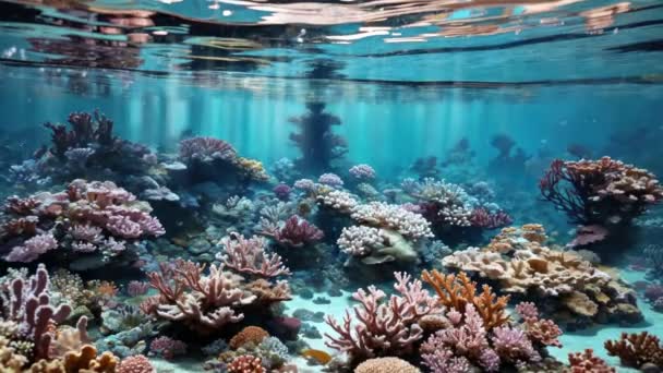 Tropikal Mercan Resifleri Deniz Tabanındaki Temiz Turkuaz Sudaki Renkli Deniz — Stok video