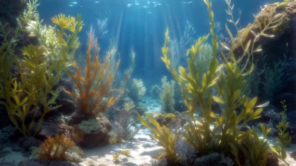 Nahaufnahme Des Unterwasserhintergrundes Mit Meerespflanzen Algen Sauberen Flachen Wasser Auf — Stockvideo