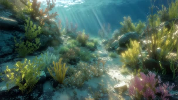 Denizin Dibindeki Temiz Sığ Sularda Renkli Deniz Bitkileri Tropikal Mercan — Stok video