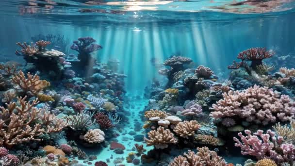 Piękne Podwodne Tło Tropikalną Rafą Koralową Kolorowymi Roślinami Morskimi Czystej — Wideo stockowe