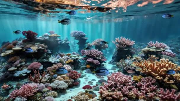 Piękna Scena Podwodna Szkołą Ryb Blue Tang Roślin Morskich Tropikalnej — Wideo stockowe
