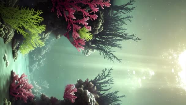 Pionowe Ujęcie Pięknej Podwodnej Sceny Kolorowymi Roślinami Morskimi Tropikalnej Rafy — Wideo stockowe