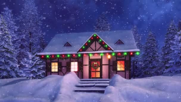Accogliente Casa Rurale Graticcio Decorata Natale Illuminata Luci Natalizie Tra — Video Stock