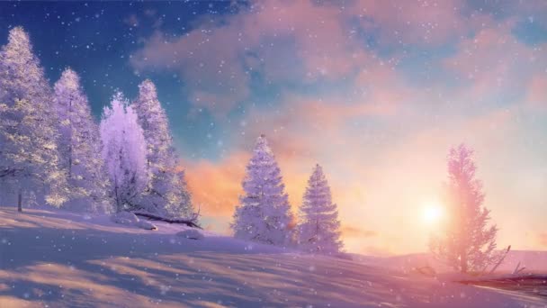 Paisaje Invernal Tranquilo Con Bosque Abeto Cubierto Nieve Entre Los — Vídeo de stock