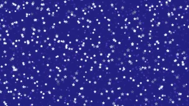 欢庆的冬季背景 明亮的白星形状的动画粒子 在深蓝色的背景下摇曳飘落 圣诞或新年假期的装饰性视频动画 — 图库视频影像