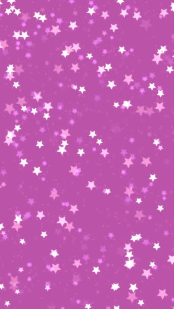 摘要节日垂直视频背景 动画明亮的星形闪烁的彩霞 落在粉红的背景上 生日派对或情人节的装饰性动画 — 图库视频影像