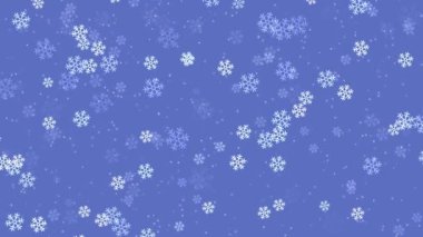 Animasyon kar taneleri kar taneciklerinin açık mavi arka planda parlayıp parıldadığı soyut bir kış arkaplanı. Noel veya Yeni Yıl tatili için dekoratif video animasyonu.