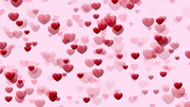 柔らかいピンクの背景に脈動するアニメーション赤い心臓の形状の粒子を持つ抽象的なロマンスの動きの背景 ロマンチックな愛のパーティーやバレンタインデーのための装飾的なエレガントなお祝いのアニメーション — ストック動画