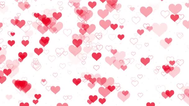 抽象的浪漫运动背景 动画红色心形 白色背景下脉动的彩霞粒子 浪漫派对或情人节装饰简单的节日动画 — 图库视频影像