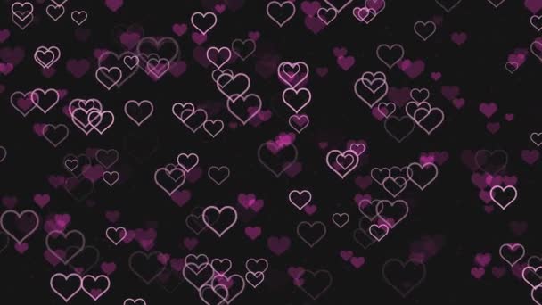 アニメーションのピンクのハート形状の粒子が黒い背景に脈動する抽象的なダークロマンスの動きの背景 ロマンチックな愛のパーティーやバレンタインデーのための装飾的なゴシックのお祝いのアニメーション — ストック動画