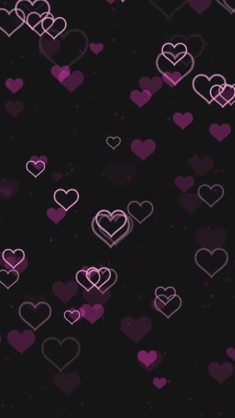 Abstract Donkere Romantische Verticale Beweging Achtergrond Met Geanimeerde Roze Hartvorm — Stockvideo