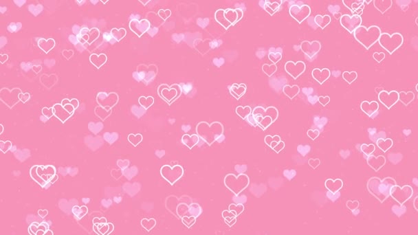 柔らかいピンクの背景に脈動するアニメーションの白いハートの形をした美しい粒子の抽象的なロマンスの動きの背景 ロマンチックな愛のパーティーやバレンタインデーのための装飾的なビデオアニメーション — ストック動画