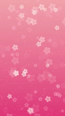 Animasyon sakura çiçekleri ve şeftali pembesi arkaplana düşen kiraz çiçekleri içeren soyut dikey video arka planı. Doğu ya da ilkbahar konsepti için yumuşak pastel renk animasyonu.