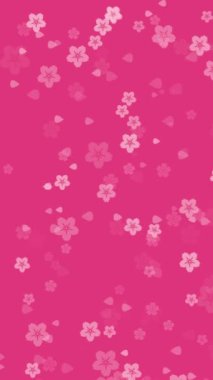 Animasyon sakura çiçekleri ve canlı pembe arka plana düşen kiraz çiçekleri ile soyut dikey hareket arkaplanı. Doğu ya da bahar tasarımı için basit pastel renk animasyonu.