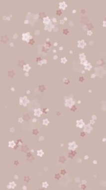 Canlandırılmış sakura çiçekleri ve kremsi bej arkaplana düşen kiraz çiçekleri ile soyut dikey hareket arkaplanı. Doğu ya da bahar tasarımı için yumuşak pastel renk animasyonu.