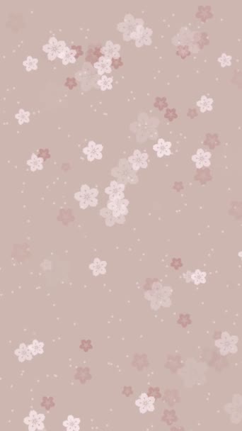 柔らかいベージュの背景に落ちる桜の花と抽象的な花柄の垂直ビデオ背景 日本語または春のコンセプトのエレガントなパステルカラーアニメーション — ストック動画