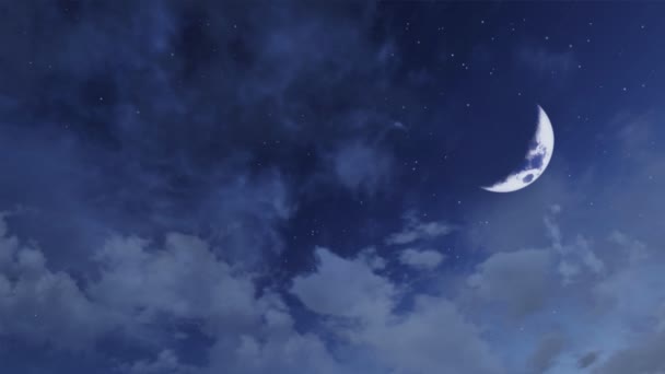 Sen Jak Gwiaździste Nocne Niebo Fantastyczną Dużą Połową Księżyca Wśród — Wideo stockowe