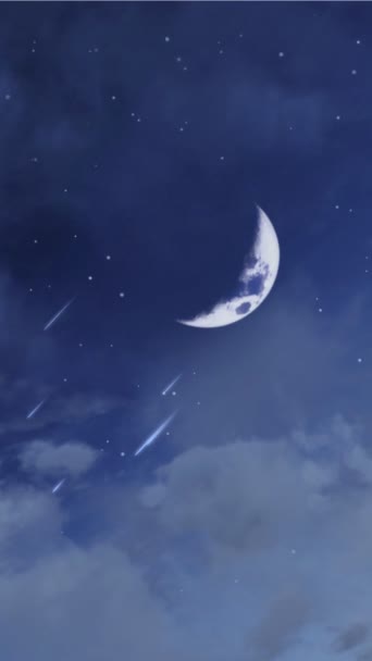 Вертикальное Видео Мечтательного Звездного Ночного Неба Фантастическим Большим Полумесяцем Падающими — стоковое видео