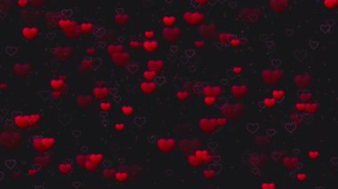 Siyah arkaplanda titreşen kırmızı kalp şeklindeki hareketli, hareketli, soyut, koyu romantik bir arka plan. Romantik aşk partisi ya da Sevgililer Günü için dekoratif gotik festival animasyonu.