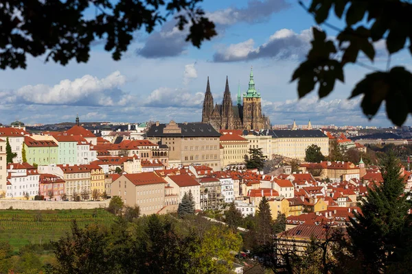 Autumn Prague City Gothic Castle Colorful Nature Trees Dramatic Sky — Stock Photo, Image