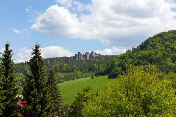Çek Cennetinde Güzel Kumtaşı Kayaları Açık Yeşil Doğa Mala Skala — Stok fotoğraf