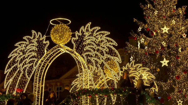 Рождественское Настроение Ночной Староместской Площади Чехия — стоковое фото