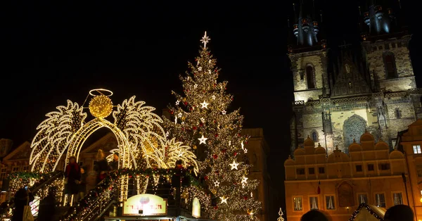 Humor Navidad Noche Old Town Square Praga República Checa — Foto de Stock