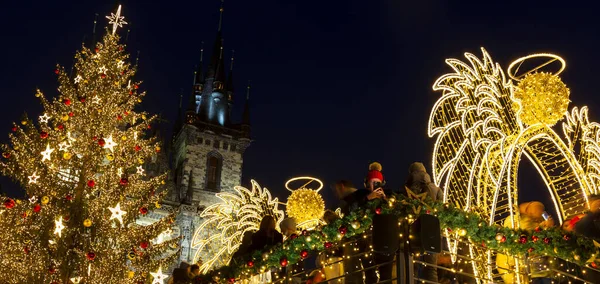 Natale Nella Notte Piazza Della Città Vecchia Praga Repubblica Ceca — Foto Stock