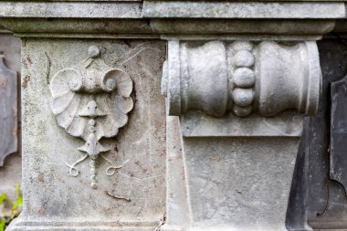 Çek Cumhuriyeti Prag Yahudi Mezarlığı 'ndan Tombstone' un detayları.
