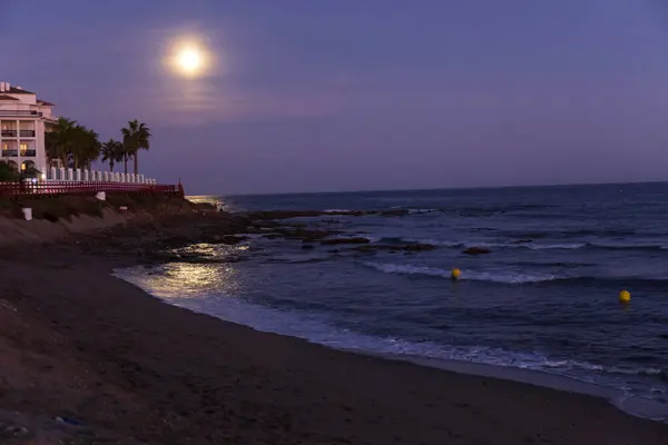Havskusten Med Dess Arkitektur Stränder Och Stämning Natten Mijas Andalusien — Stockfoto