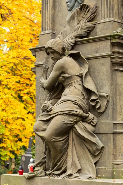 Statue Historique Sur Mystère Automne Ancien Cimetière Prague République Tchèque — Photo