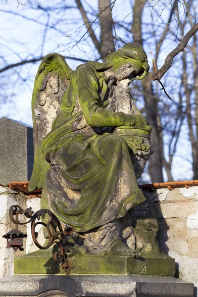 Historische Statue Auf Dem Geheimnisvollen Alten Prager Friedhof Tschechische Republik Stockbild