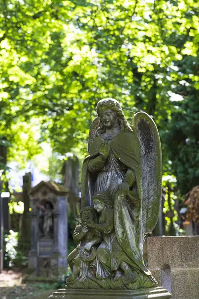 Historic Statue Mystery Old Prague Cemetery Czech Republic Stok Gambar