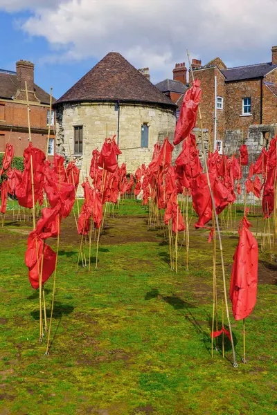 Kızıl Kumaş Sanat Kurulumu, İngiltere, York, Yorkshire, İngiltere 'deki eski ve şimdiki savaş kayıplarının anısına düzenlenmiştir..