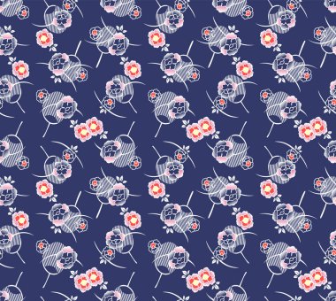 Japon Çiçek El Fan Motif Vektörü Kusursuz Desen