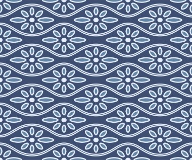 Japon Çiçek Dalgalı Çizgi Vektörü Kusursuz Desen