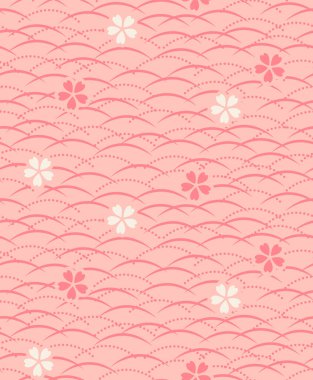 Japon Kiraz Çiçeği Dalga Hattı Vektörü Kusursuz Desen