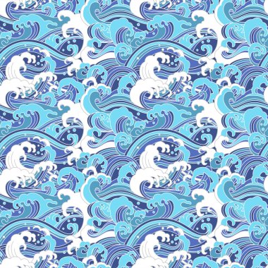 Japon Fırtınası Okyanusu Dalga Vektörü Kusursuz Desen