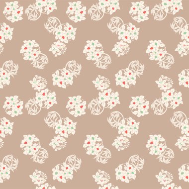 Japanese Round Flower Bouquet Vector Seamless Pattern