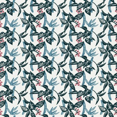 Japanese Wild Flower Leaf Motif Vector Seamless Pattern