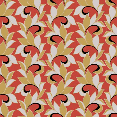 Japon Altın Bukleli Yaprak Vektörü Kusursuz Desen