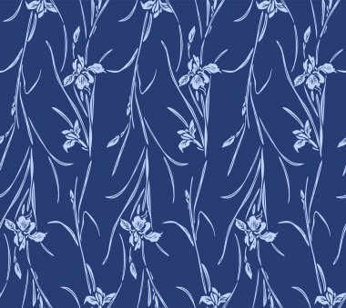 Japon Romantik Orkidesi Yaprak Dalı Vektör Kusursuz Desen