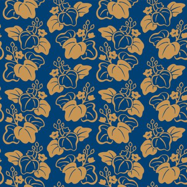 Japon Yuvarlak Çiçek Yaprak Vektörü Kusursuz Desen