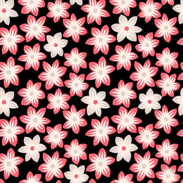 Japanese Pretty Star Flower Vector Seamless Pattern — Stock Vector